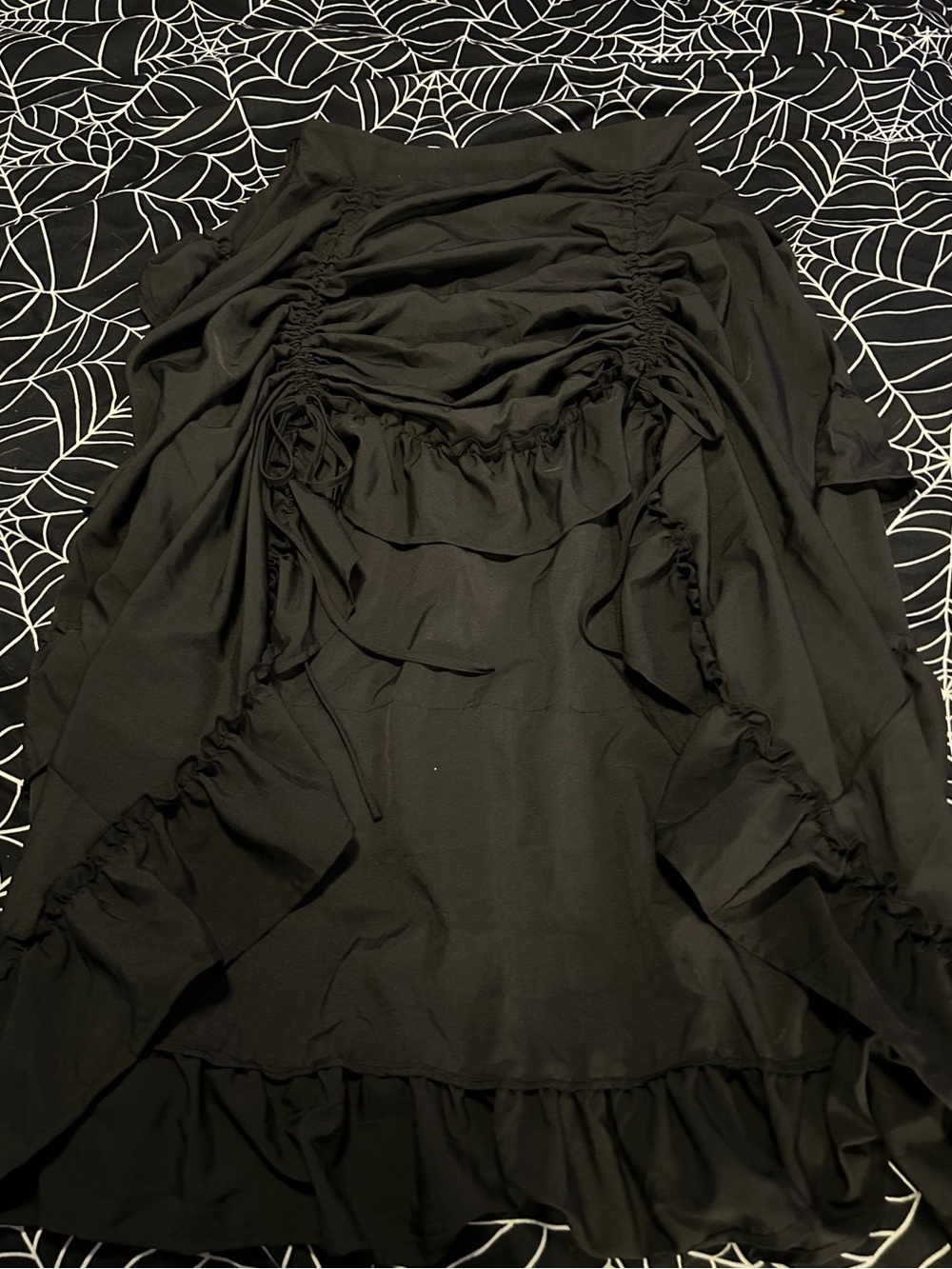 Adjustable Black High-Low Drawstring Ruffle Skirt - Picture 6 of 8